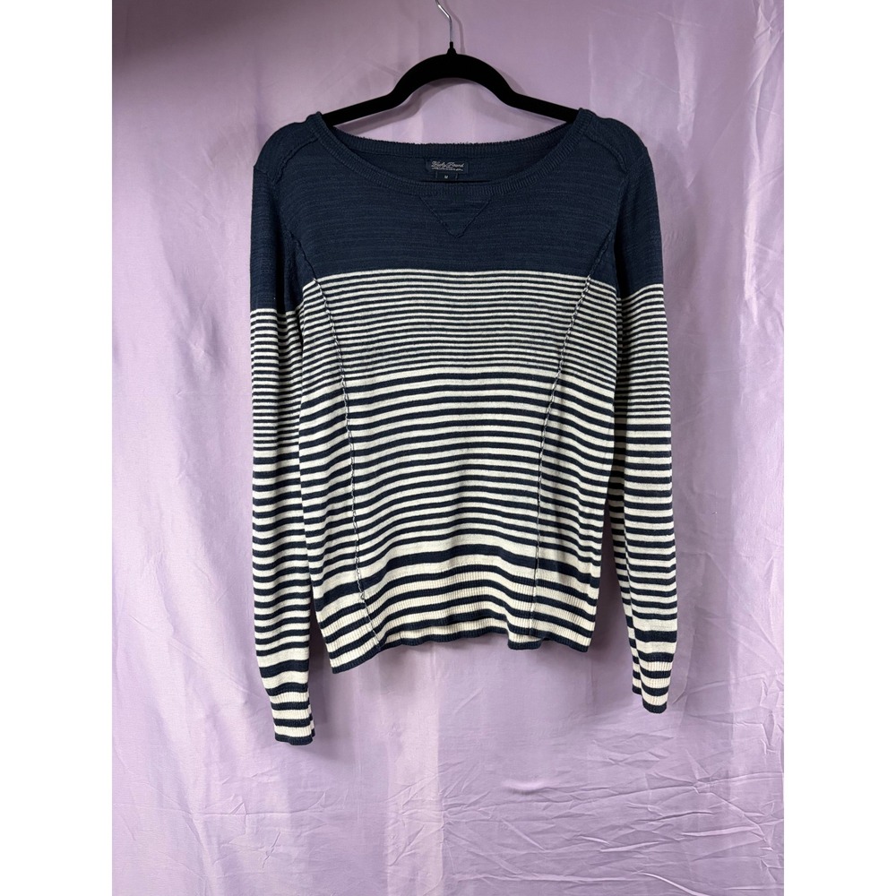 Lucky Brand Womens Navy Blue White Striped Knit Long Sleeve Sweater Size M